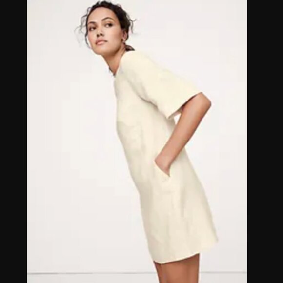 Banana Republic Linen Shift Dress in Transition Cream White | Size 4 Tall - Picture 3 of 6